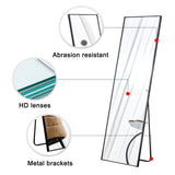 Aluminum Alloy Metal Frame Wall-Mounted Full-Length Mirror Black 65 x 23"