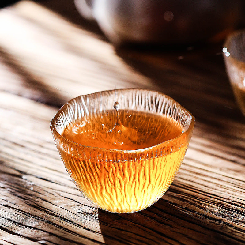 Small personal cup tea tasting cup hammer patterned kung fu heat-resistant glass single cup small cup tea cup Julia M Home & Kitchen