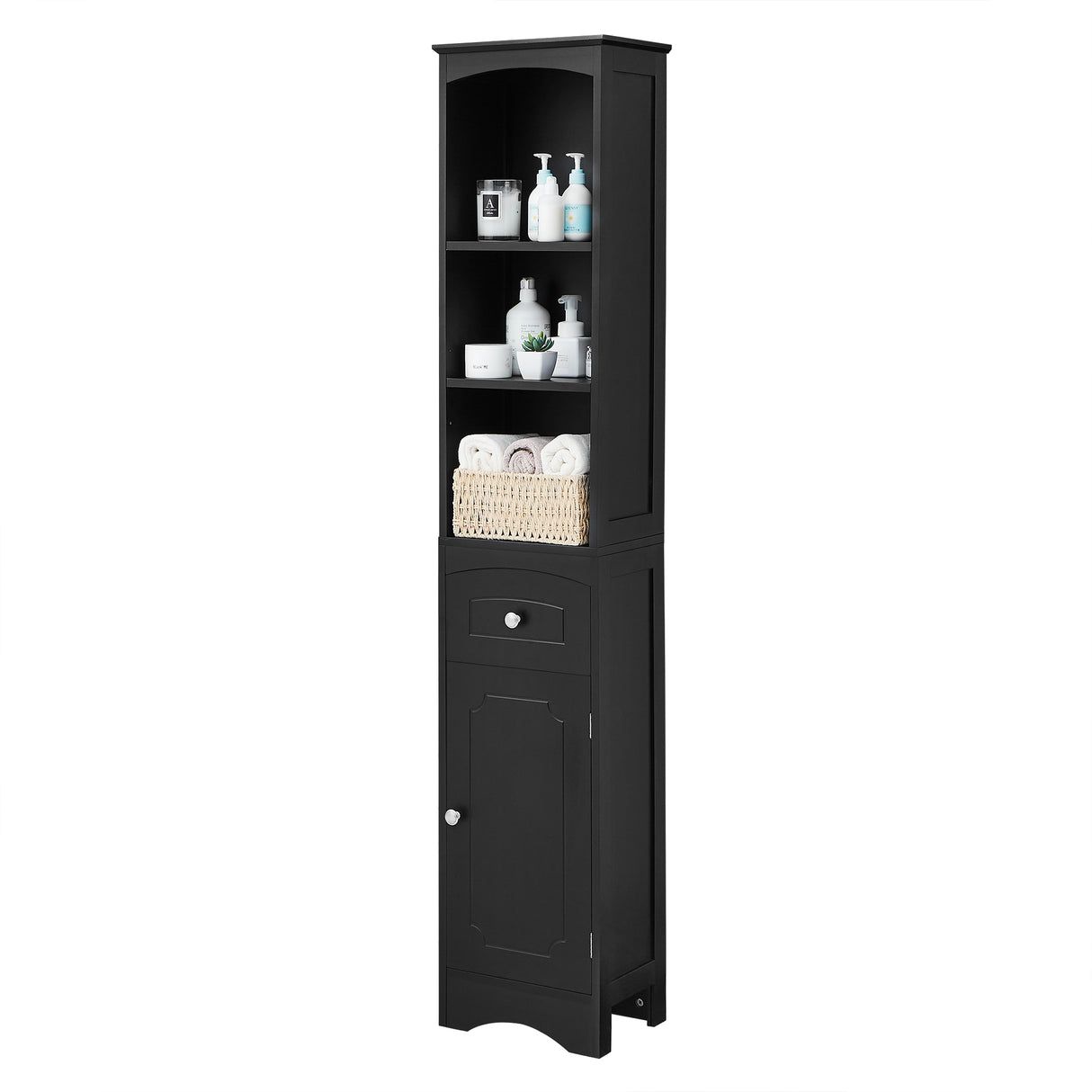 Tall Bathroom Cabinet, Freestanding Storage Cabinet with Drawer, MDF Board, Adjustable Shelf, Black