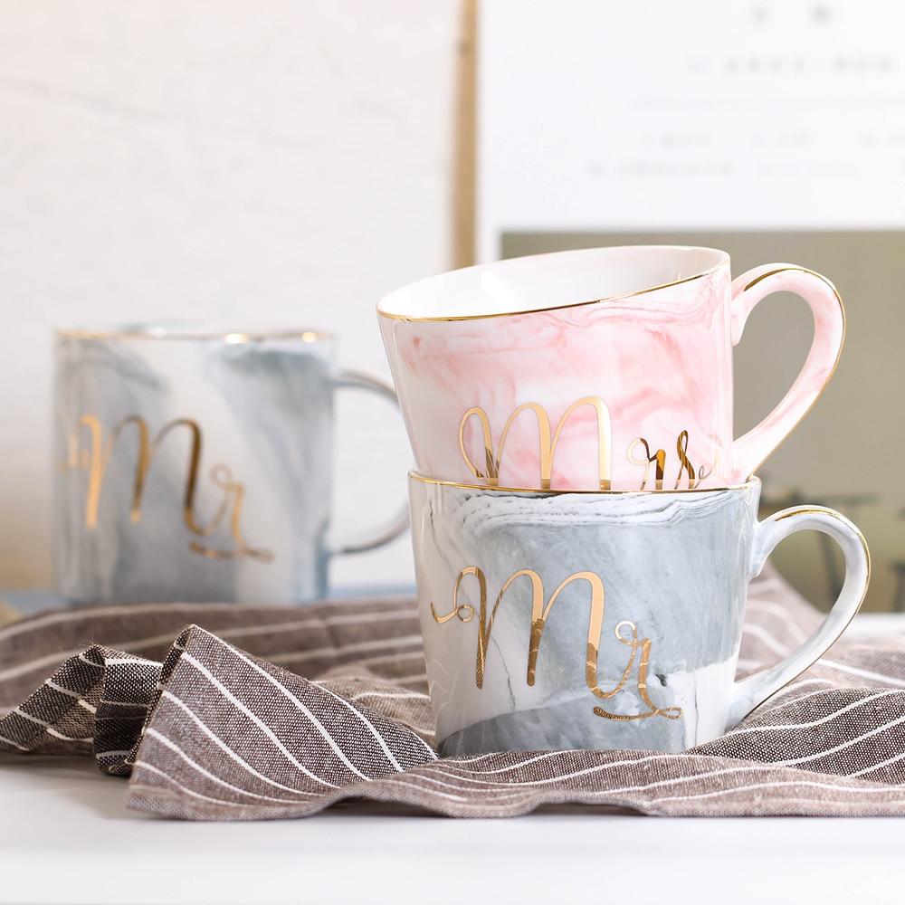 Handpainted Gold Monogram Natural Marble Coffee Mug Mr and Mrs