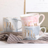Handpainted Gold Monogram Natural Marble Coffee Mug Mr and Mrs