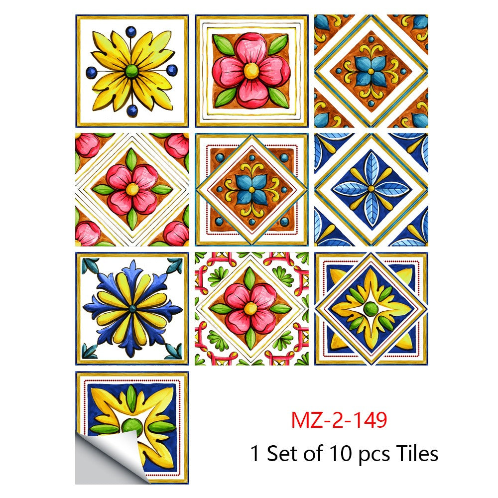 Mosaic 10-Piece Imitation Ceramic Tile Stickers Set for Home Decoration