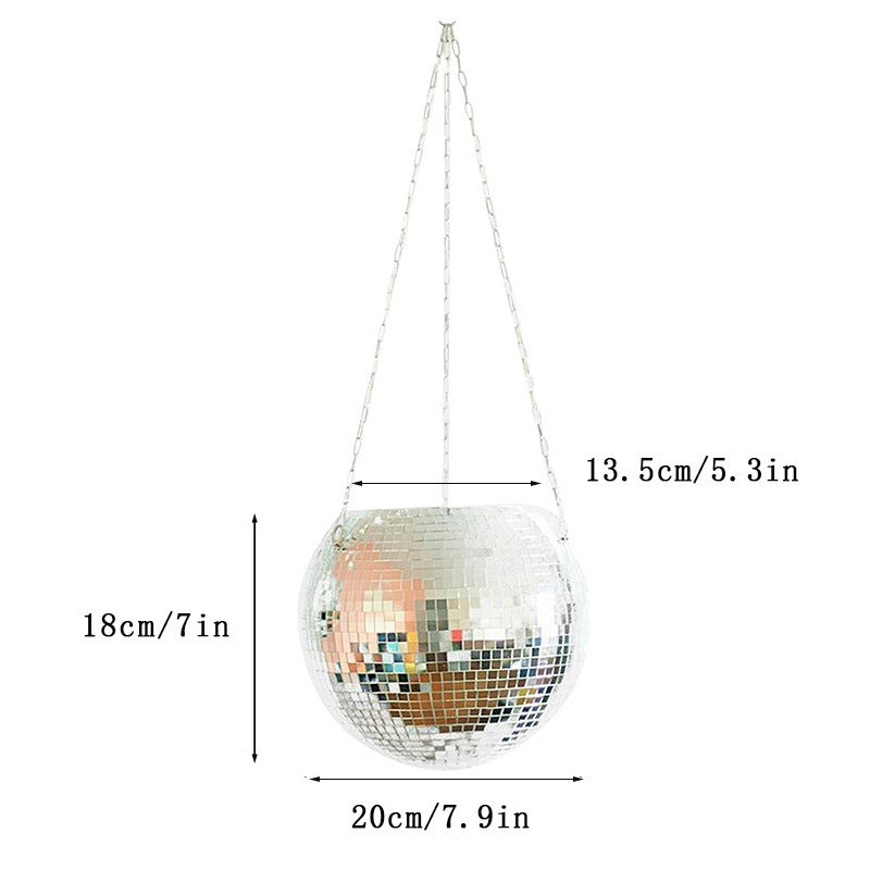 Disco Ball Planter Hanging Mirror Spherical Plastic Flower Pot Horticultural Hanging Basket