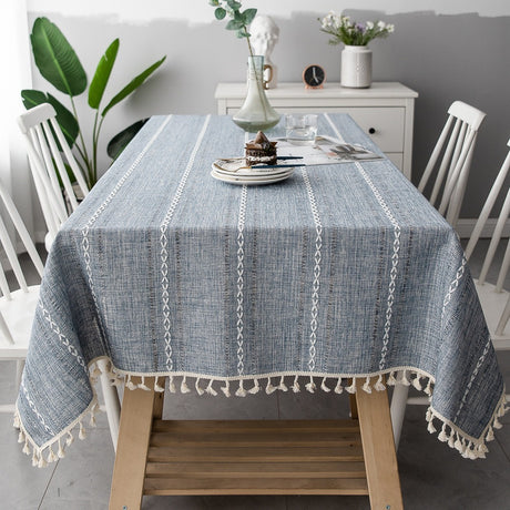 Nordic Christmas Table Cloth Hollow Tassel Table Cloth Solid Color Long Stripe Jacquard Table Cloth Tea Table Mat Cotton Linen
