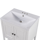 24" White Modern Sleek Bathroom Vanity Elegant Ceramic Sink with Solid Wood Frame Open Style Shelf