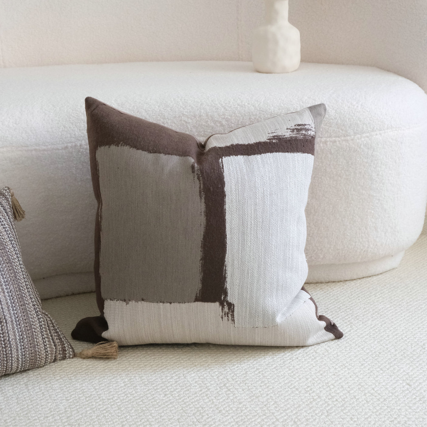 Light-luxury Brown-toned Piping Cushion Patchwork Lumbar Pillowcase