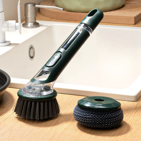 Extended Handle Ergonomic Dishwashing Brush with Soap Dispenser, Replaceable Head for Easy Cleaning of Pots, Pans & Sinks - Essential Kitchen Tool Julia M LifeStyles