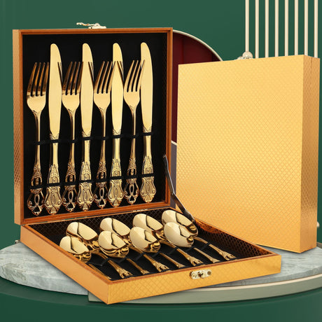 410 Royal Court European Stainless Steel 24-Piece Tableware Set in Wooden Box
