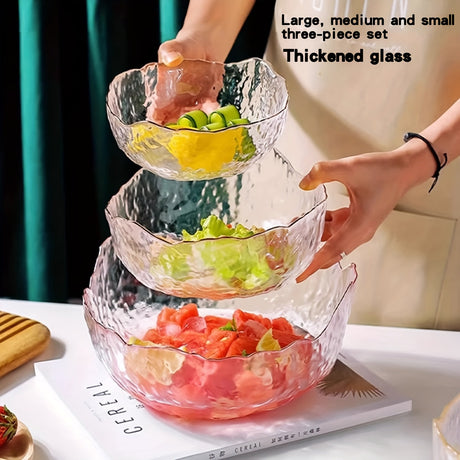 [Glass Mixing Bowls] Glass Mixing Bowls, Glass Serving Bowls, Clear Glass Bowls, Salad Bowl Set, Large Medium SmallThree-piece Glass Bowl Set, Glass Tableware, for Cereals, Desserts, Fruits, Oatmeal, Ice Cream, for Home Kitch Julia M LifeStyles