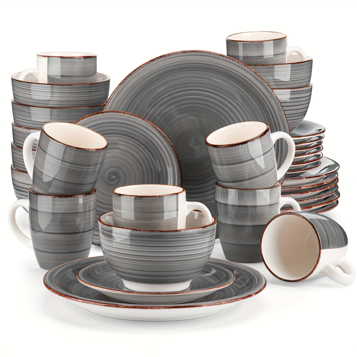 Artisanal 32-Piece Handpainted Stoneware Dinnerware Set for 8 – Scratch-Resistant & Dishwasher Safe