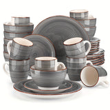 Artisanal 32-Piece Handpainted Stoneware Dinnerware Set for 8 – Scratch-Resistant & Dishwasher Safe
