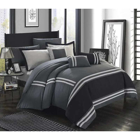 10 Piece Comforter Bedding with Sheet Set and Decorative Pillows Shams, Queen or King 10 Piece Comforter Bedding with Sheet Set and Decorative Pillows Shams, Queen or King 1005006467760340-Grey-Queen-United States 148