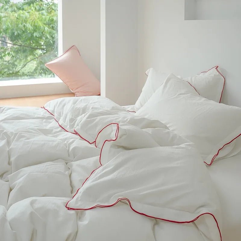100%Washed Cotton Duvet Cover Set Comfy Simple Stripe Textured Soft Twin Double Queen Bedding set Flat/Fitted Sheet Pillowcases - Julia M LifeStyles