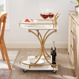 Golden Two-Tier Industrial Style Rolling Bar Cart with Wine & Glass Holders