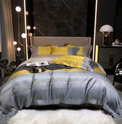 Luxury Retro Style Black Gold Jacquard Cotton Bed Set