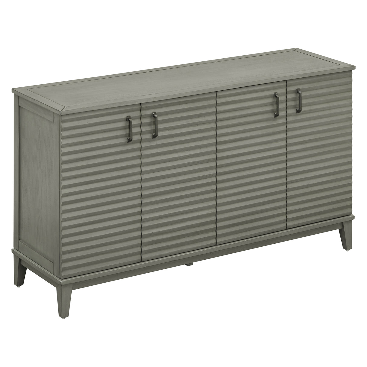 Side panel with 4-door large storage buffet, adjustable shelves and metal handles (antique gray)