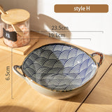 7.5inch Japanese Household Noodle Bowl Ceramic Soup Bowl With Handle Salad Pasta Bowl Kitchen Tableware Microwave Oven Bakware