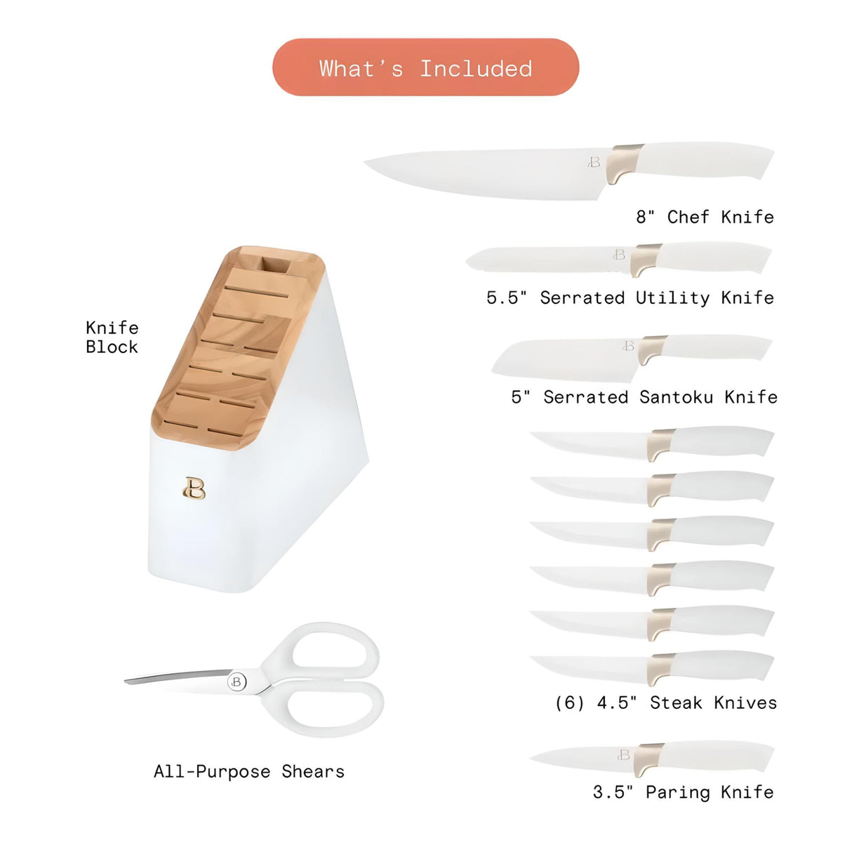 12 Piece Knife Block Set with Soft-Grip Ergonomic Handles