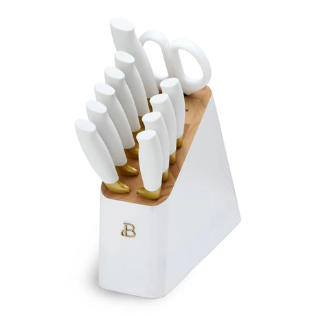 12 Piece Knife Block Set with Soft-Grip Ergonomic Handles White and Gold by Drew Barrymore Versatile f 12 Piece Knife Block Set with Soft-Grip Ergonomic Handles White and Gold by Drew Barrymore Versatile f 1005006054136246-WHITE-United States 72