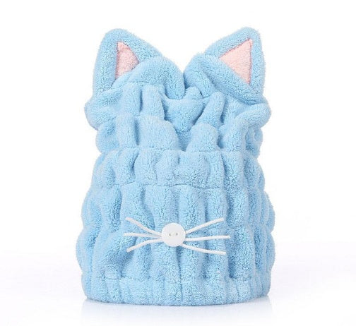 Luxurious Coral Velvet Cat Ear Hair-Drying Towel