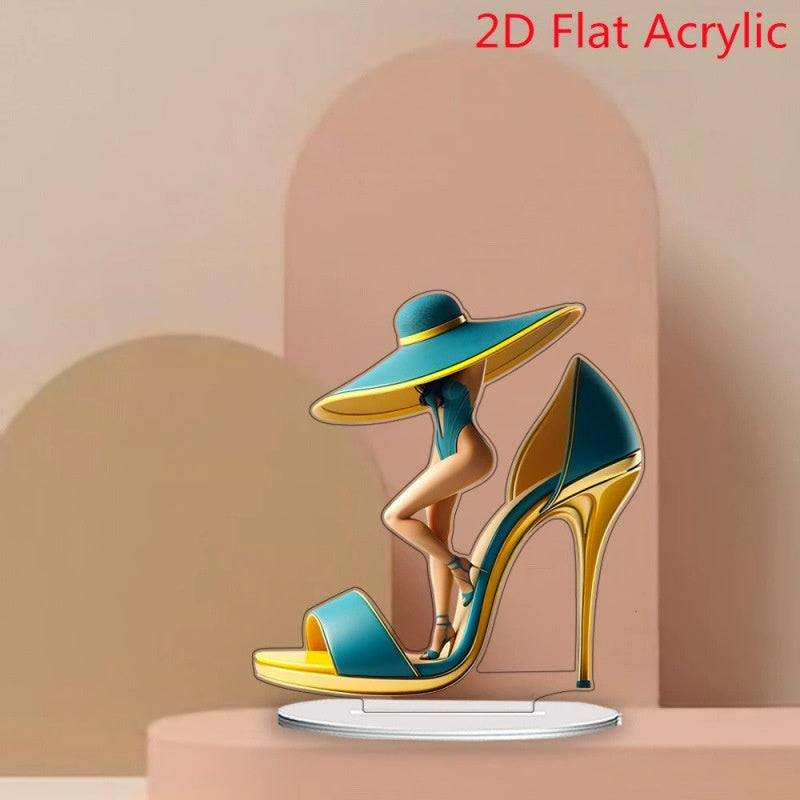 Elegant Acrylic Blue High Heel Shoe Desk Ornament