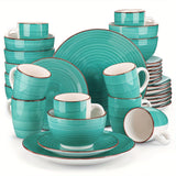 Artisanal 32-Piece Handpainted Stoneware Dinnerware Set for 8 – Scratch-Resistant & Dishwasher Safe