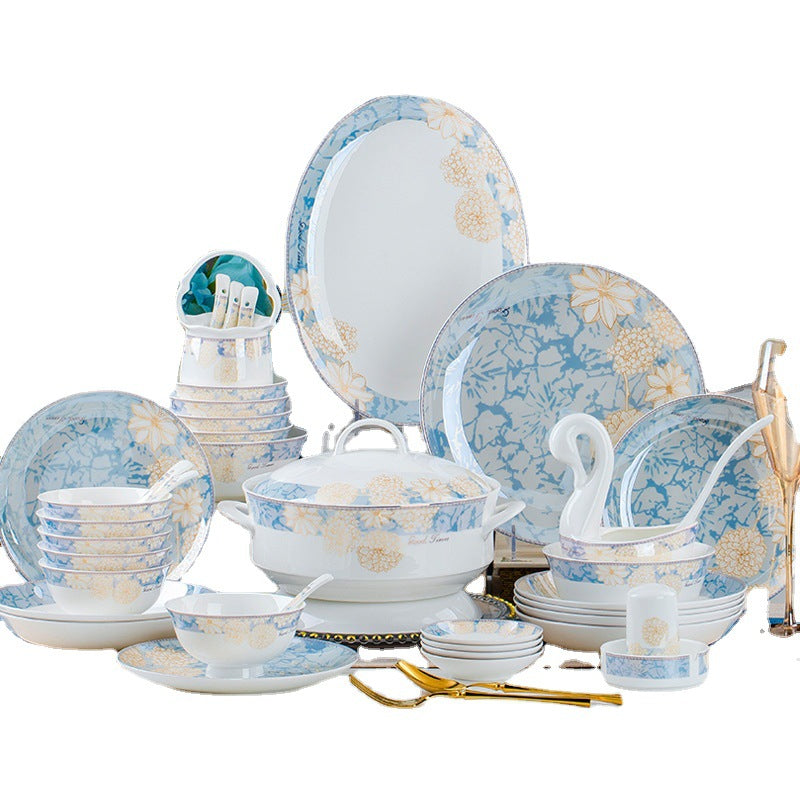Elegant 16-Piece New Bone China Dinnerware Set with Chopsticks & Glazed Finish