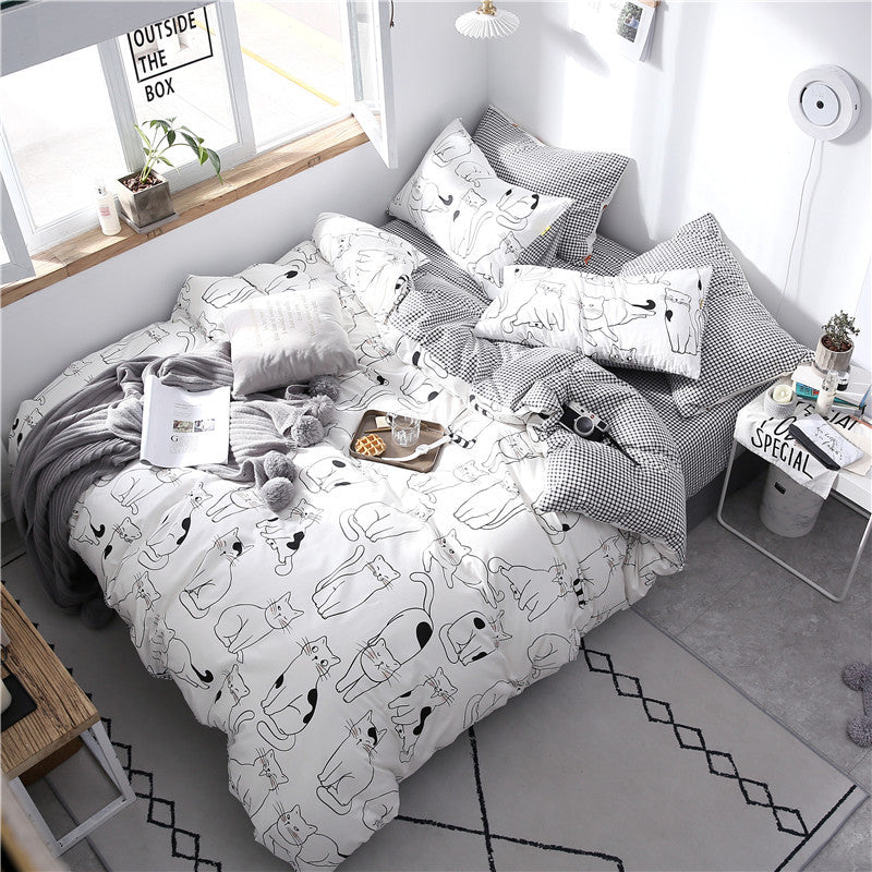 Luxury Cotton Twill Four-Piece Bedding Set with Reactive Print