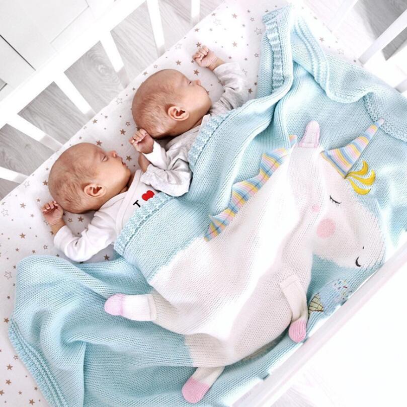 Unicorn Knit Baby Blanket – Soft Warm Swaddle & Bath Towel 60x120cm