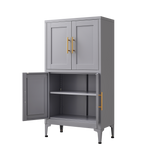 Grey metal kitchen storage cabinet, kitchen pantry storage cabinet with door and shelf, adjustable leveling feet