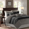 7 PC Pieced Faux Suede Comforter Set in Black - Queen Size