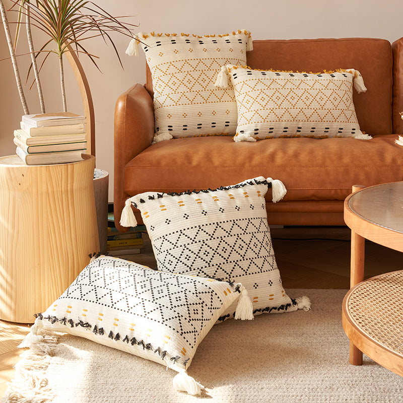 Nordic Geometric Tassel Cotton Plush Pillow Cover