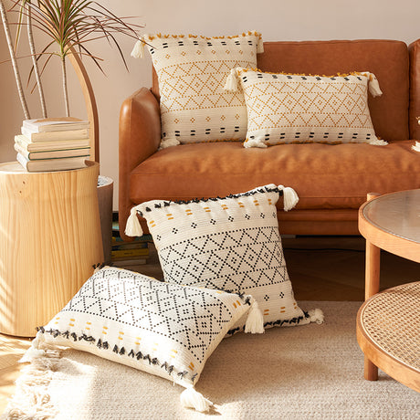 Nordic Geometric Tassel Cotton Plush Pillow Cover