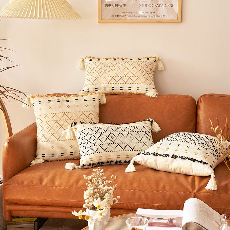 Nordic Geometric Tassel Cotton Plush Pillow Cover