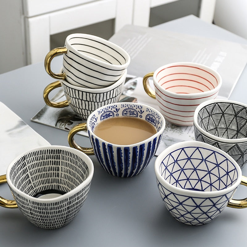 Motif Gold-Handle Ceramic Mug, 350 mL