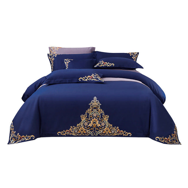 Blue Embroidered Cotton Matte 4-piece Set Julia M Home & Kitchen