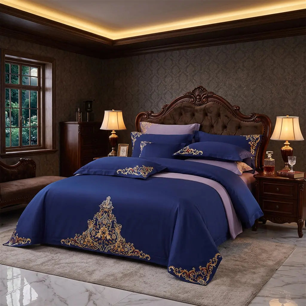 Blue Embroidered Cotton Matte 4-piece Set Julia M Home & Kitchen