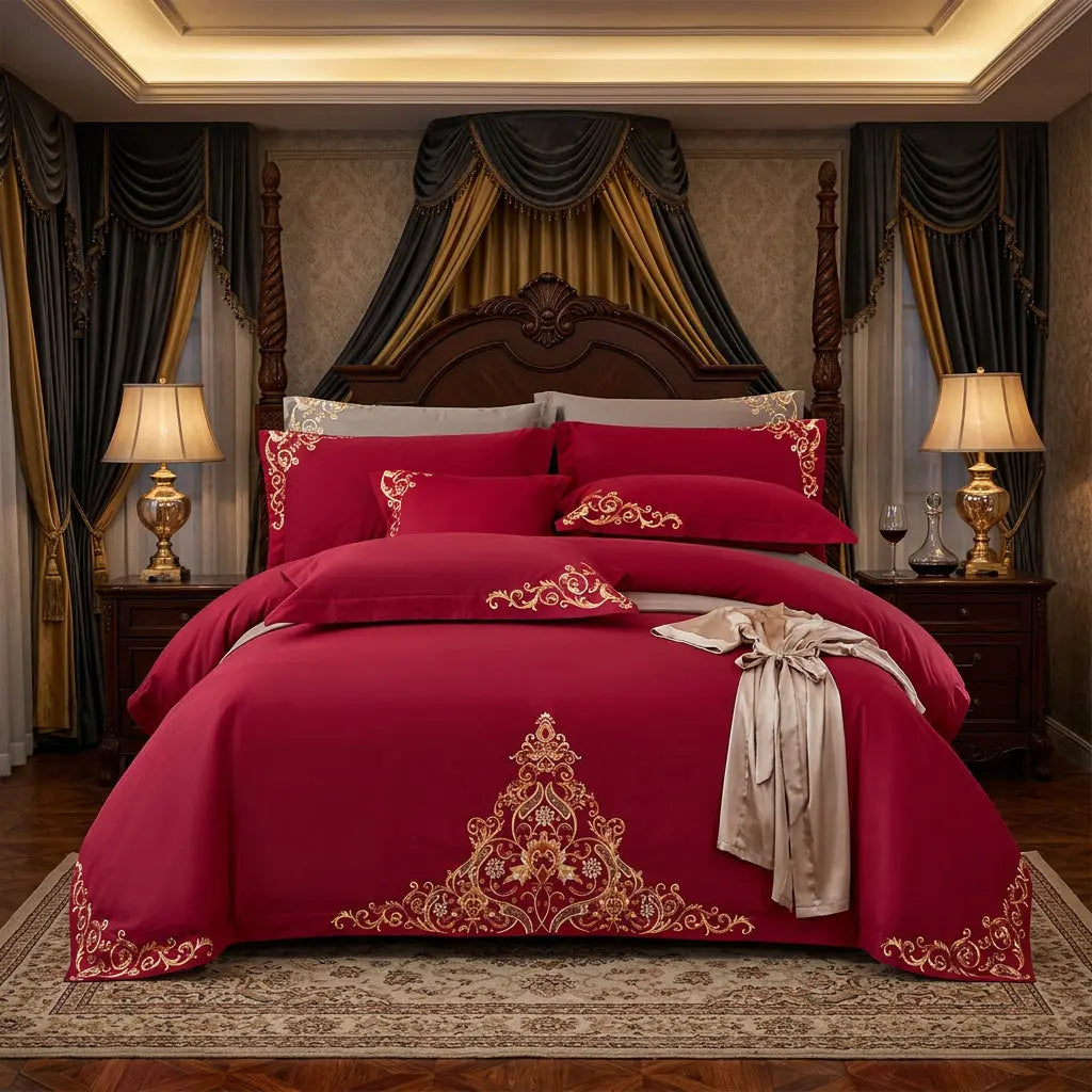 Blue Embroidered Cotton Matte 4-piece Set Julia M Home & Kitchen