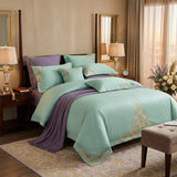 Blue Embroidered Cotton Matte 4-piece Set Julia M Home & Kitchen