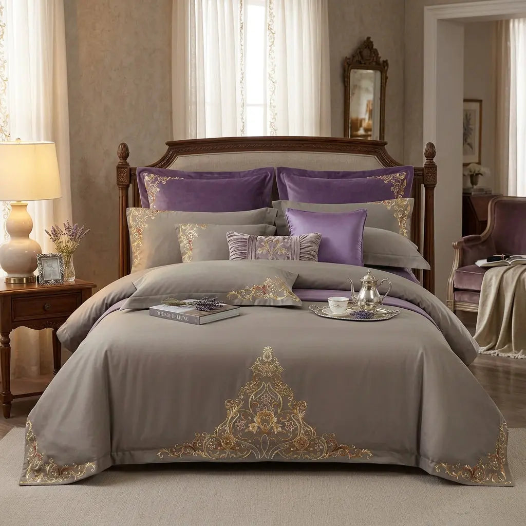 Blue Embroidered Cotton Matte 4-piece Set Julia M Home & Kitchen
