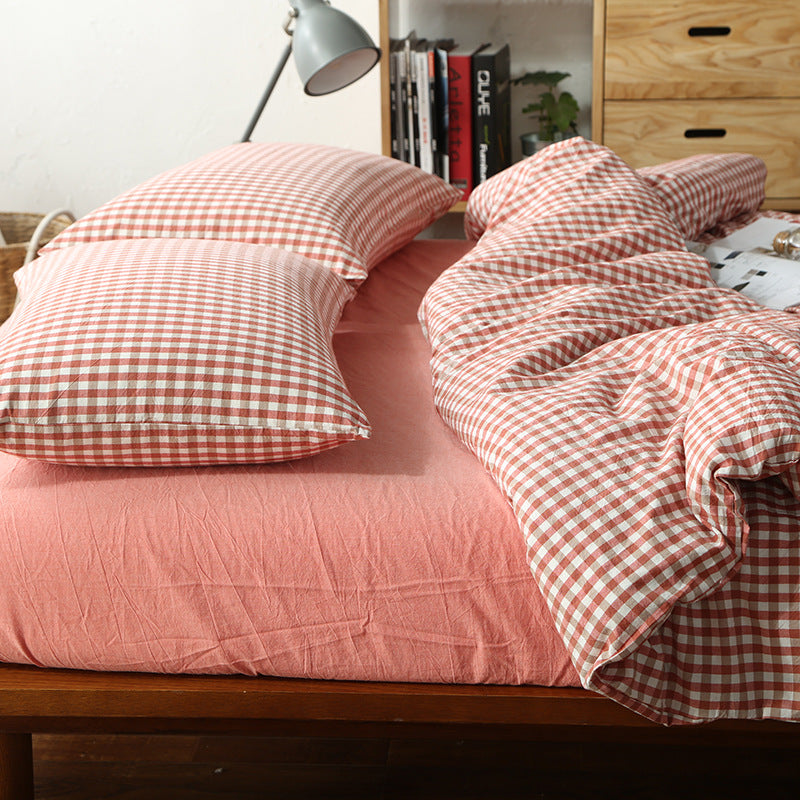 Washed Cotton Four-piece bedding Checked set