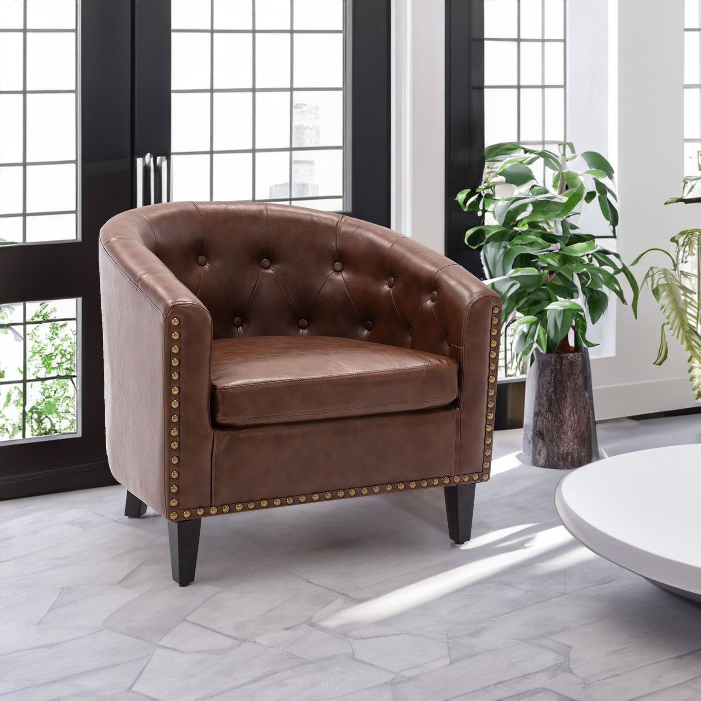 PU Leather Tufted Barrel ChairTub Chair for Living Room Bedroom Club Chairs - Julia M LifeStyles