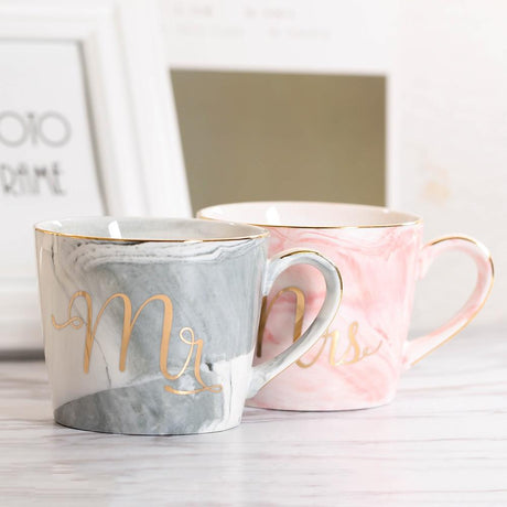 Handpainted Gold Monogram Natural Marble Coffee Mug Mr and Mrs