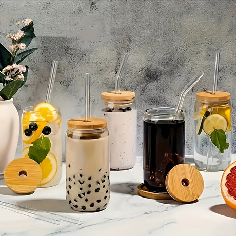 Elegant 6-Piece Glass Set with Lids and Straws for Juice, Tea, and Milk Julia M LifeStyles