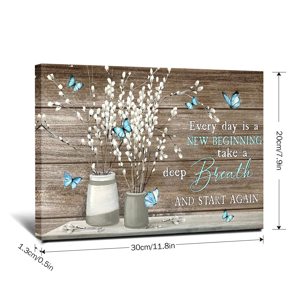 1pc Framed Painting Flowers And Butterfly Canvas Posters And Prints Wall Art Pictures With Frame For Living Room & Bedroom, Home Decoration, Festival Gift For Her/Him, Ready To Hang