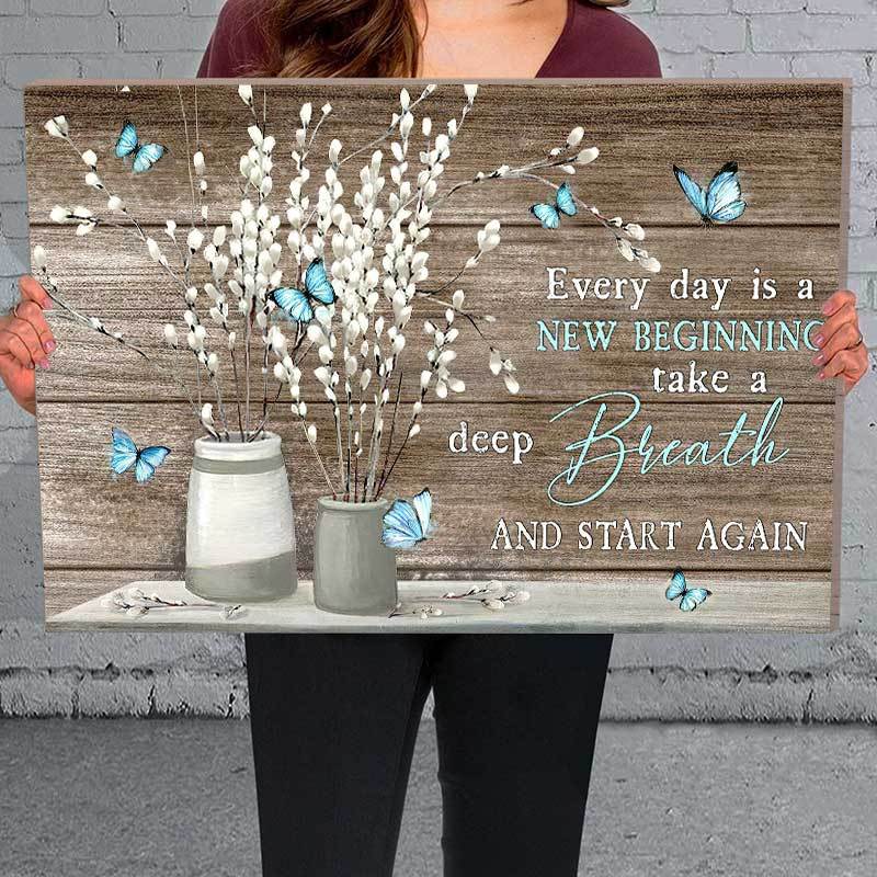 1pc Framed Painting Flowers And Butterfly Canvas Posters And Prints Wall Art Pictures With Frame For Living Room & Bedroom, Home Decoration, Festival Gift For Her/Him, Ready To Hang