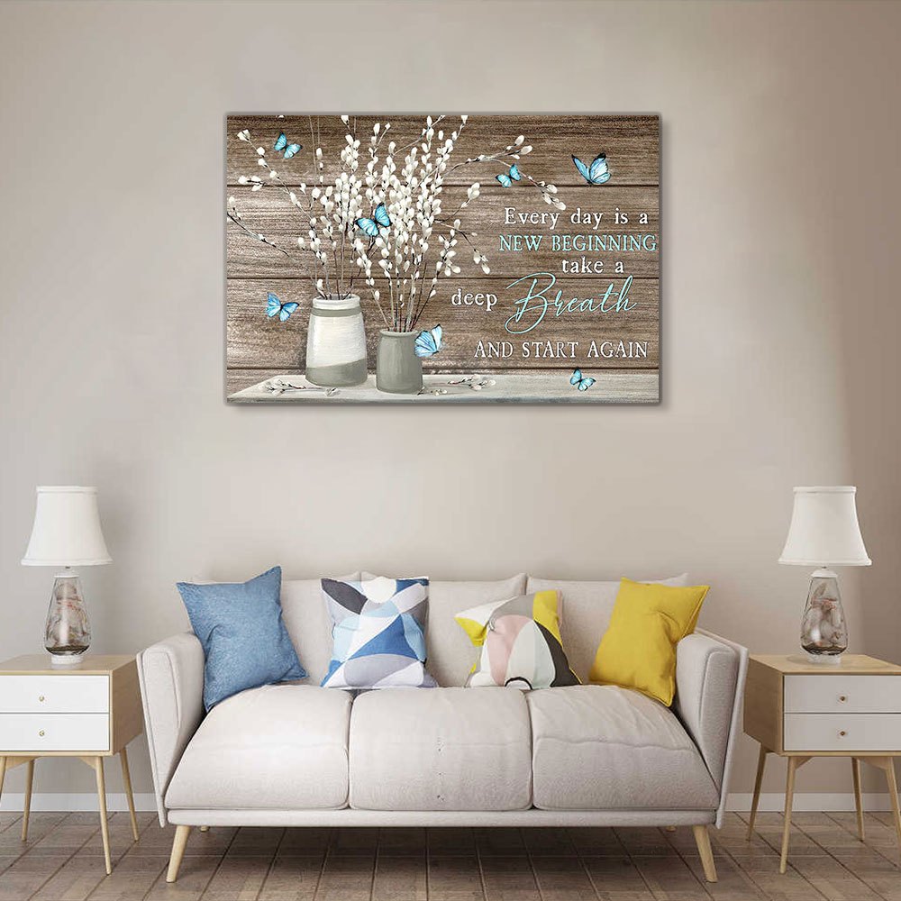 1pc Framed Painting Flowers And Butterfly Canvas Posters And Prints Wall Art Pictures With Frame For Living Room & Bedroom, Home Decoration, Festival Gift For Her/Him, Ready To Hang