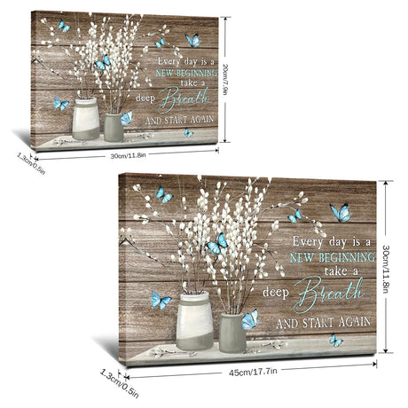 1pc Framed Painting Flowers And Butterfly Canvas Posters And Prints Wall Art Pictures With Frame For Living Room & Bedroom, Home Decoration, Festival Gift For Her/Him, Ready To Hang