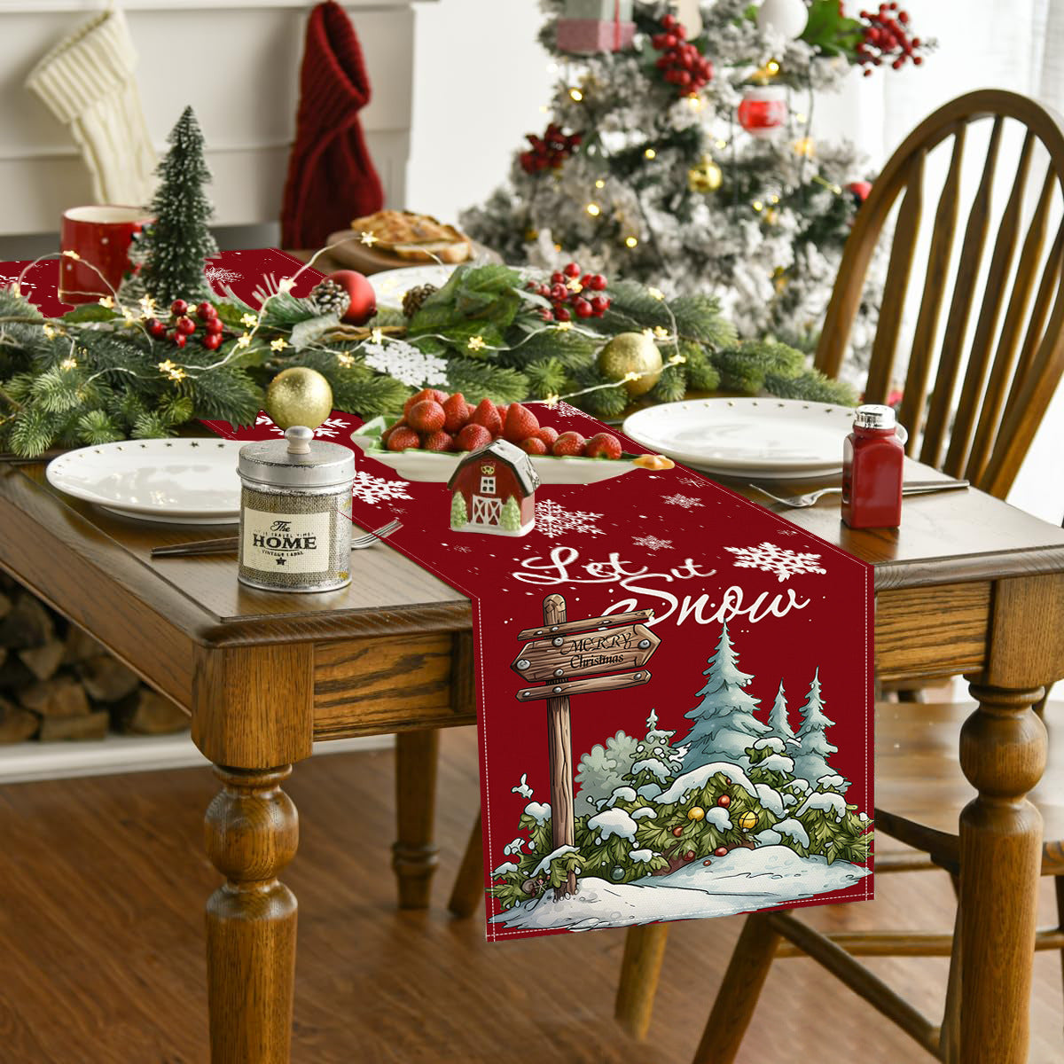 Christmas Snowflake Linen Table Flag New Christmas Tree Printed Tablecloth Holiday Table Decoration Tablecloth Mat