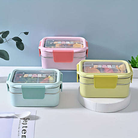 1pc Programmable Stainless Steel Lunch Box with Grids, Leakproof Bento Container, Dishwasher Safe, Rectangle Food Storage for Office, School, Canteen, Home Kitchen - No Electricity Needed,Back to School Julia M LifeStyles